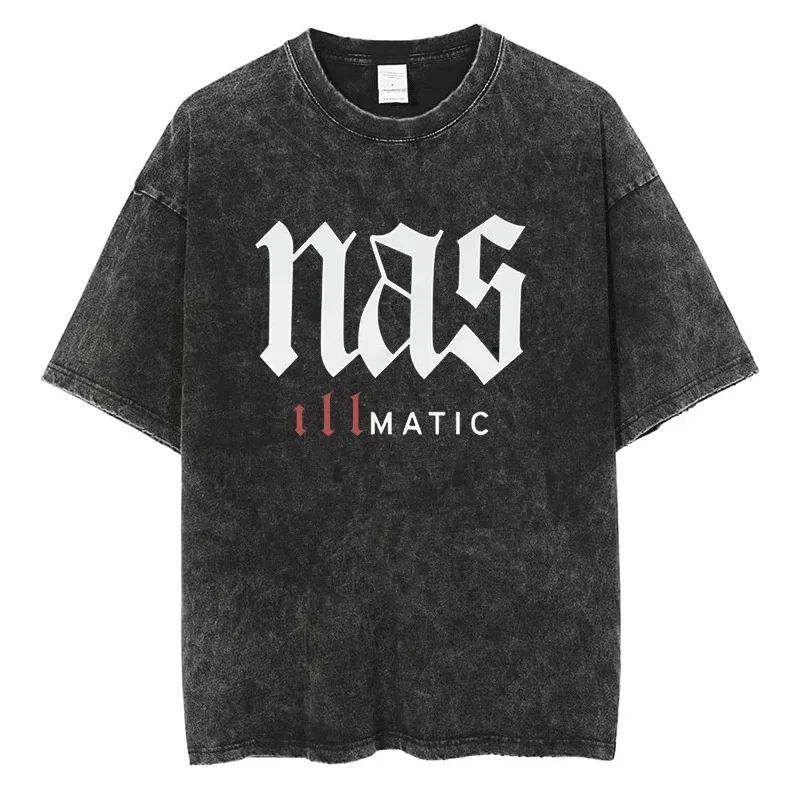 NAS ILLMATIC Alphabet Print T-shirt High Street Fashion Men Women Hip Hop Tshirt Cotton Oversized Vintage Short Sleeve Tees