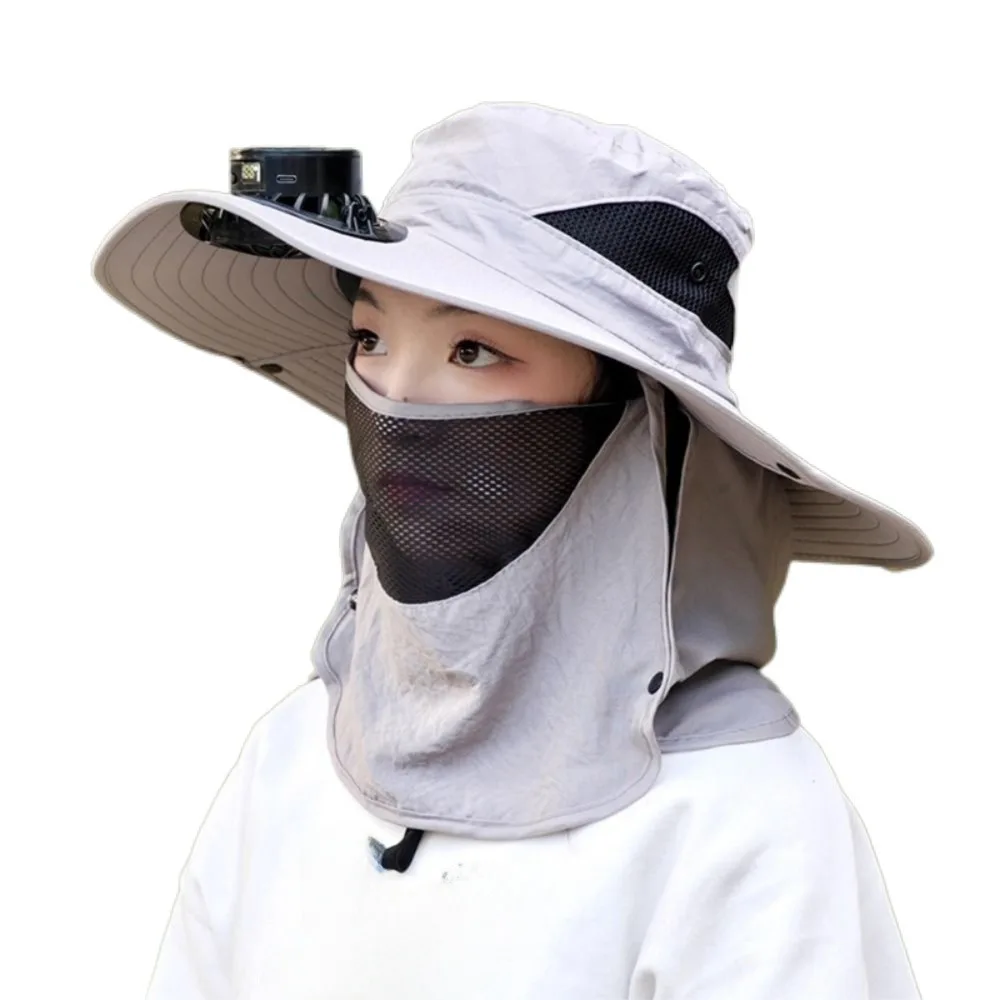 

Digital Display Screen Sun Hat with Solar Fan Breathable Mesh Solar/USB Charging Face Cover Bucket Hat Detachable