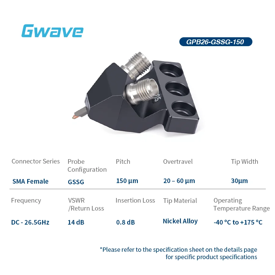 Gwave 26.5GHz GSSG RF Probe, 0.15mm Pitch, SMA Female RF Connector, Ultra-Wideband High Frequency Test Probe