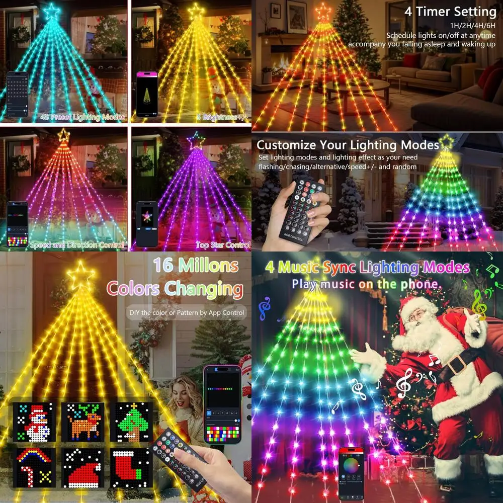 

Customizable 315 LED Star Waterfall Tree Lights with Remote, Timer, App Control & Music Sync for Christmas Yard Decoration