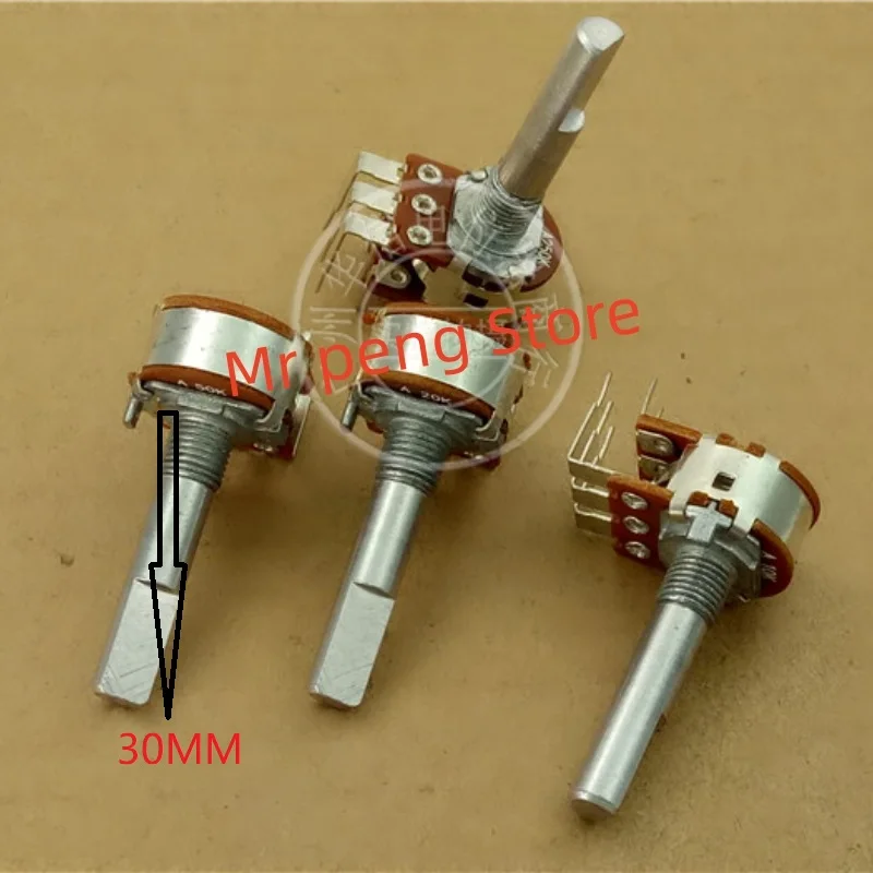 1pcs 148 Type bent foot dual potentiometer A10K20K100K 250K500K handle 30MMF step 6 pin