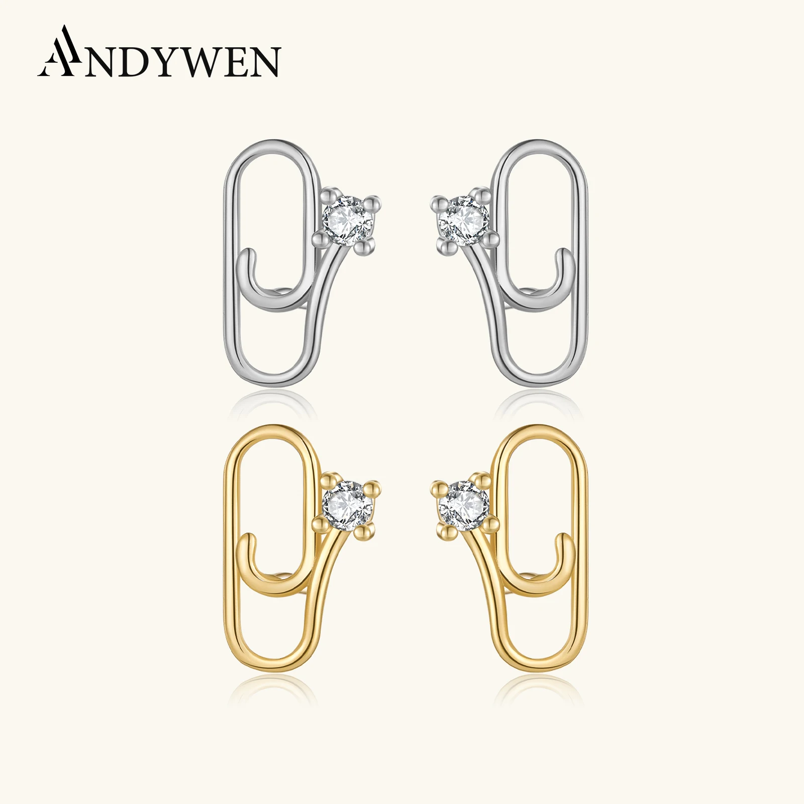 

ANDYWEN 925 Sterling Silver Paperclip Zircon CZ Stud Earring Women Luxury Earrings 2026 Rock Punk Party Fine Jewelry Gift