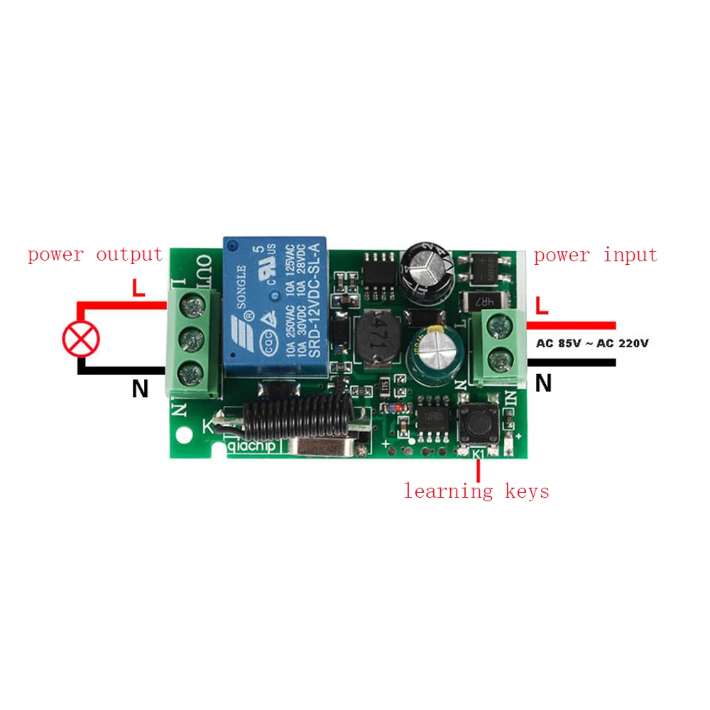 

Universal Wireless Remote Control Switch Relay Module AC 85-220V 1 Channel 433Mhz Receiver Smart Home for Garage Door Gate Motor