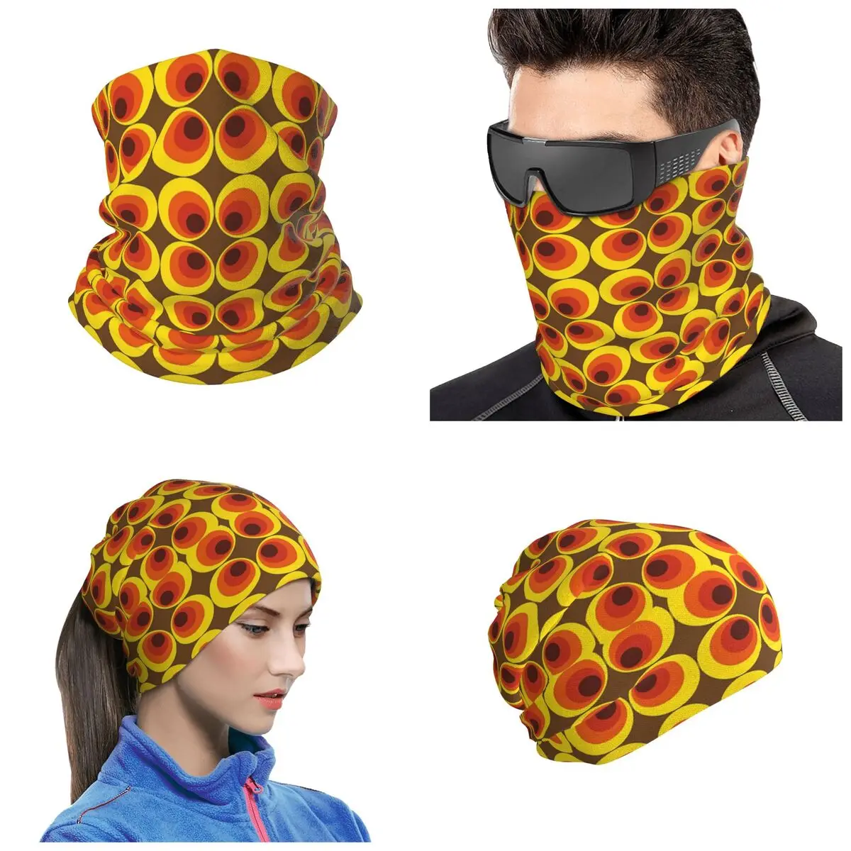 70s, 80s Funky Vintage Circle Pattern Bandana Neck Cover Printed Magic Scarf Riding Balaclava For Men Women Adult Windproof