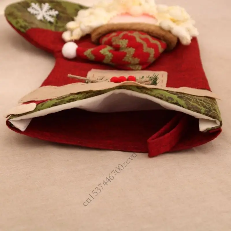 كيس هدايا تخزين كبير في عيد الميلاد لزخارف العطلات مع نسيج الكتان القوي وتصميم الرسوم المتحركة P9YB