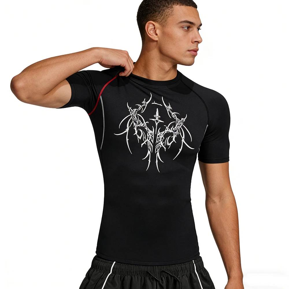 Men's Summer Quick Dry Tight Sport T-shirts Set Drawstring Waist Long Pants Multiple Colors 