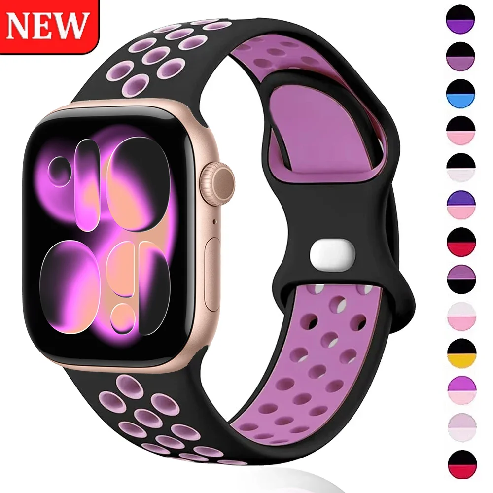 

Silicone Strap for Apple Watch Series 11/10 46mm 42mm Sport Bracelet iwatch 9 8 7 6 5 SE 4/Ultra 3 2 49mm 45mm 44mm 40 41mm Band