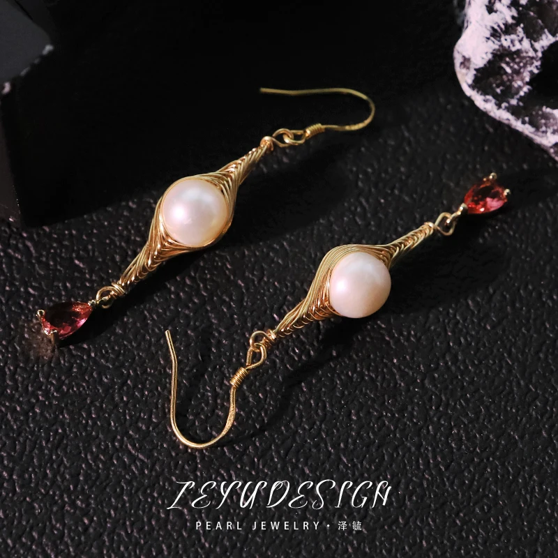 Natural Freshwater Pearl Zircon Wire Wrapped Earrings New 18k Gold Plated Earrings Banquet Gift Women's Jewelry GE1801
