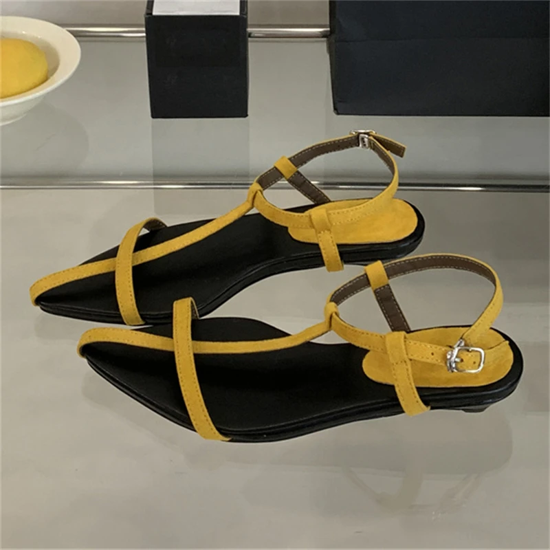 

Eilyken 2025 Fashion Pointed Toe Narrow Band Buckle Strap Sandals Women Low Heels Casual dress Female Summer Shoes