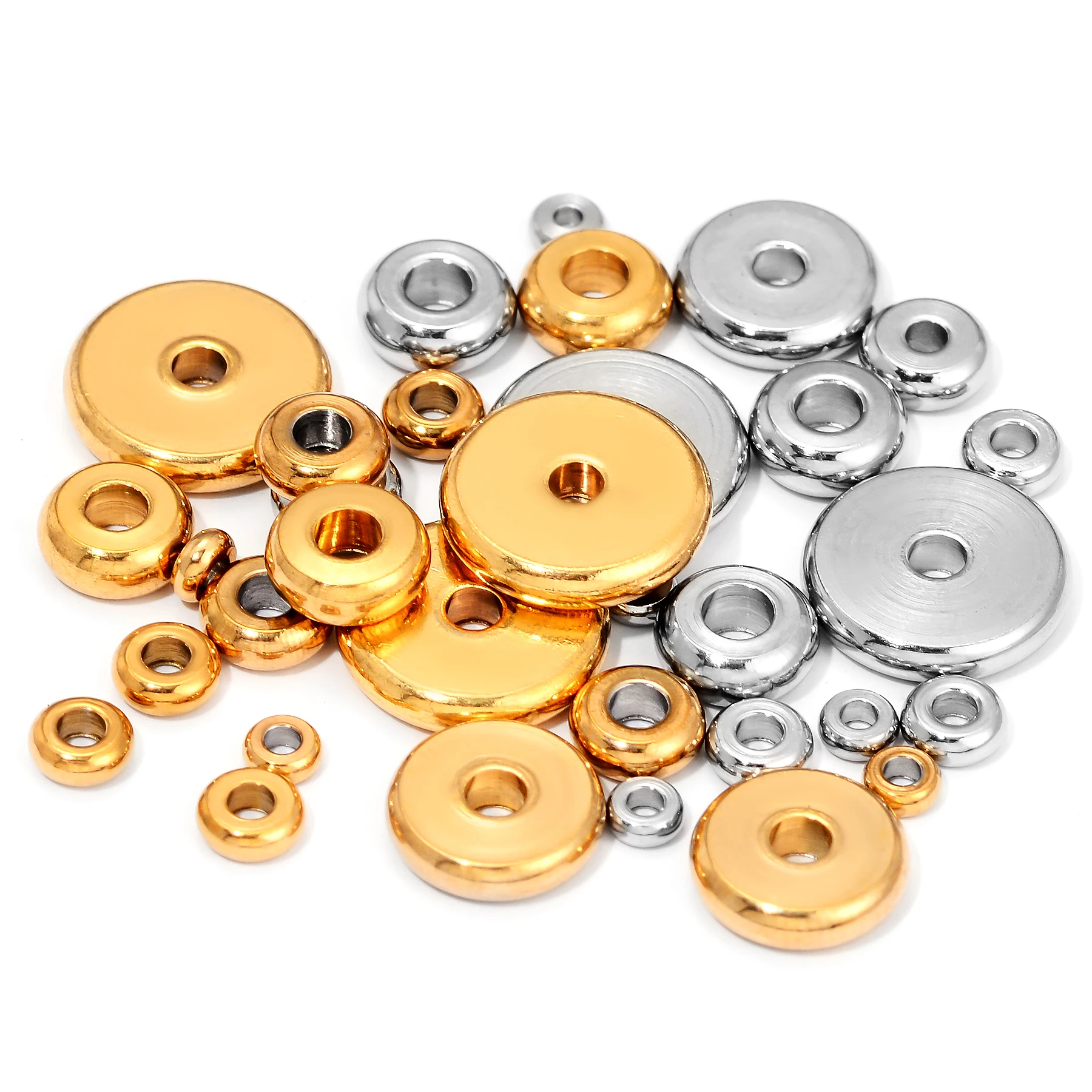 Großhandel 20 Stück/Set 3mm-10mm Edelstahl Flache Runde Perlen Lose Abstandsperlen für DIY Schmuckherstellung Zubehör – Detail 4