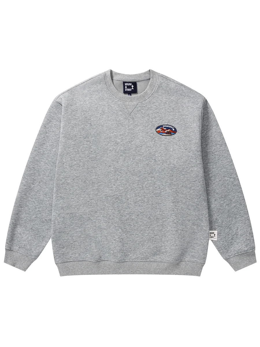 

Men's Heavyweight Fce Lined Thiened Autumn Winter American Retro Loose Versatile Embroidered Warm round Ne Long Sve...