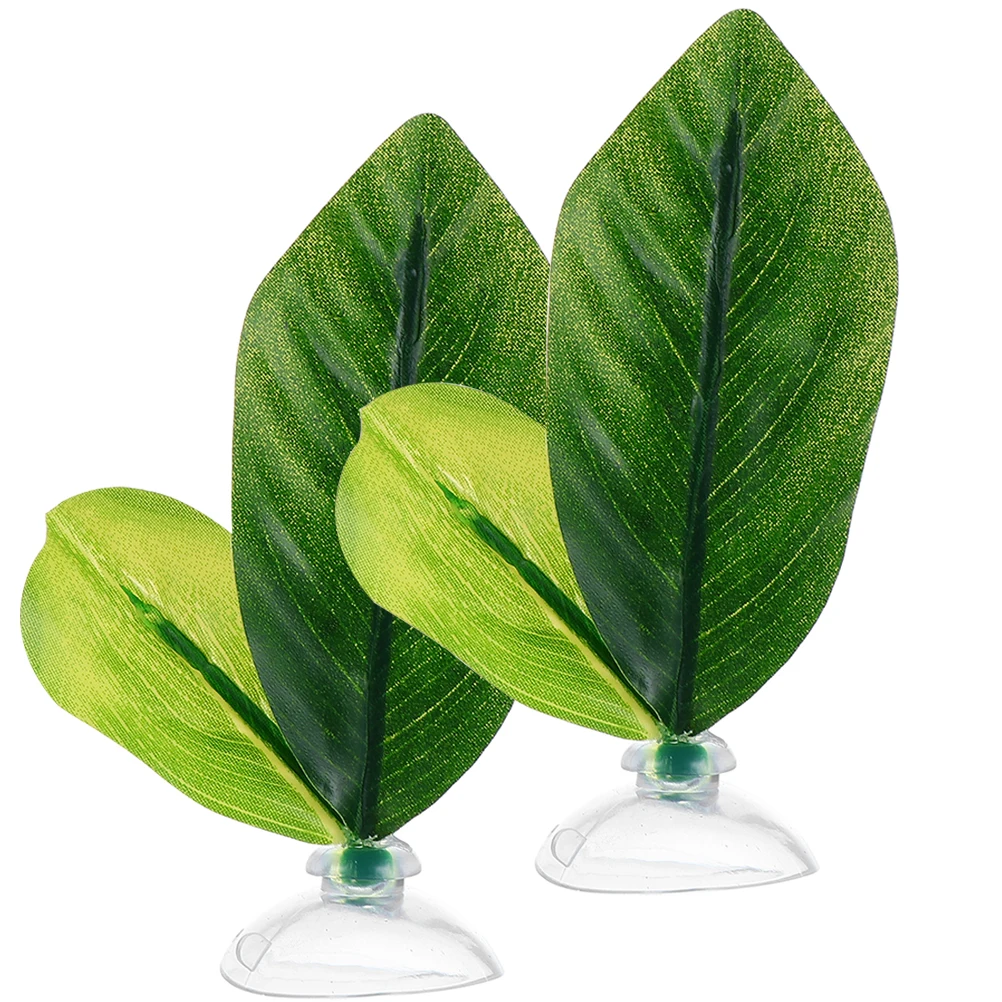 

2 Pcs Double Layered namental Leaves Fish Tank Decor Betta Hammock Hideout Adornment Plastic Material Easy Apply Suction Cup