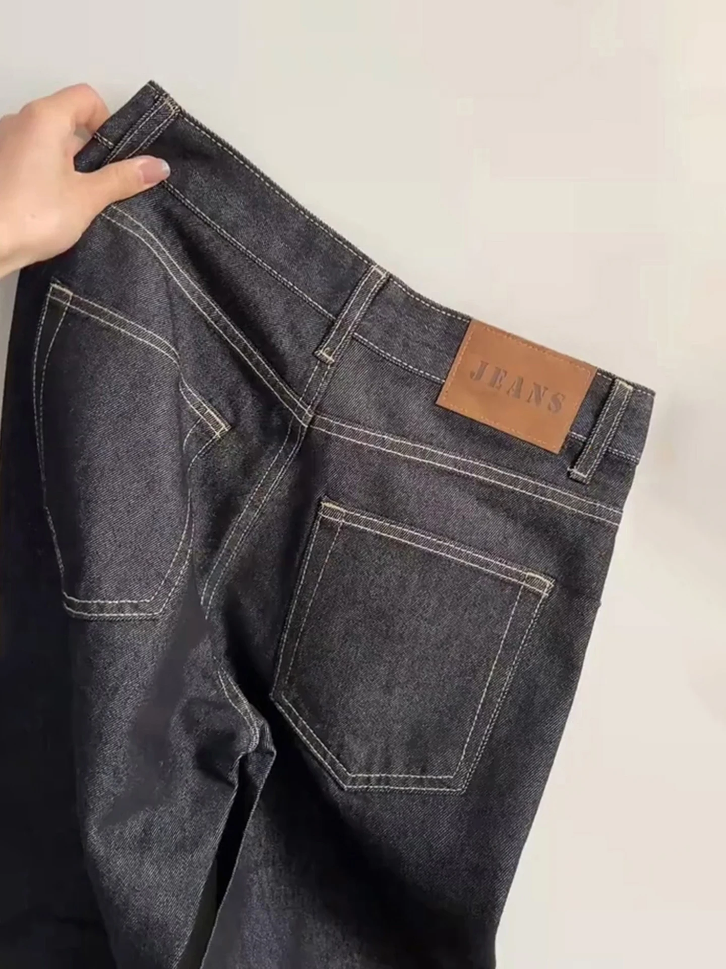 

Мужские джинсы Slim Fit с прямыми штанинами, весенние, в американском стиле, с высокой талией, с низкой посадкой, Bootcut, оригинальные, цвета ковбойской кожи, с эффектом потертости