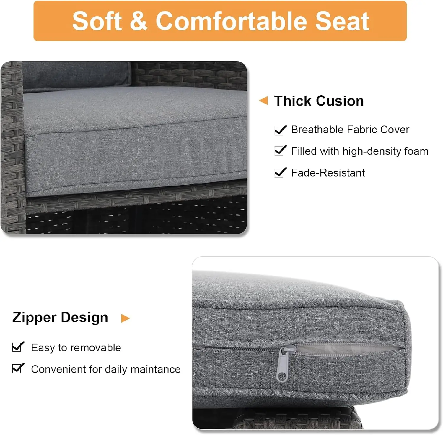 5PCS Patio Conversation Set, Rattan Outdoor Couch w/ Ottoman, Outdoor Sofa Set w/ Tempered Glass Side Table for Poolside Garden