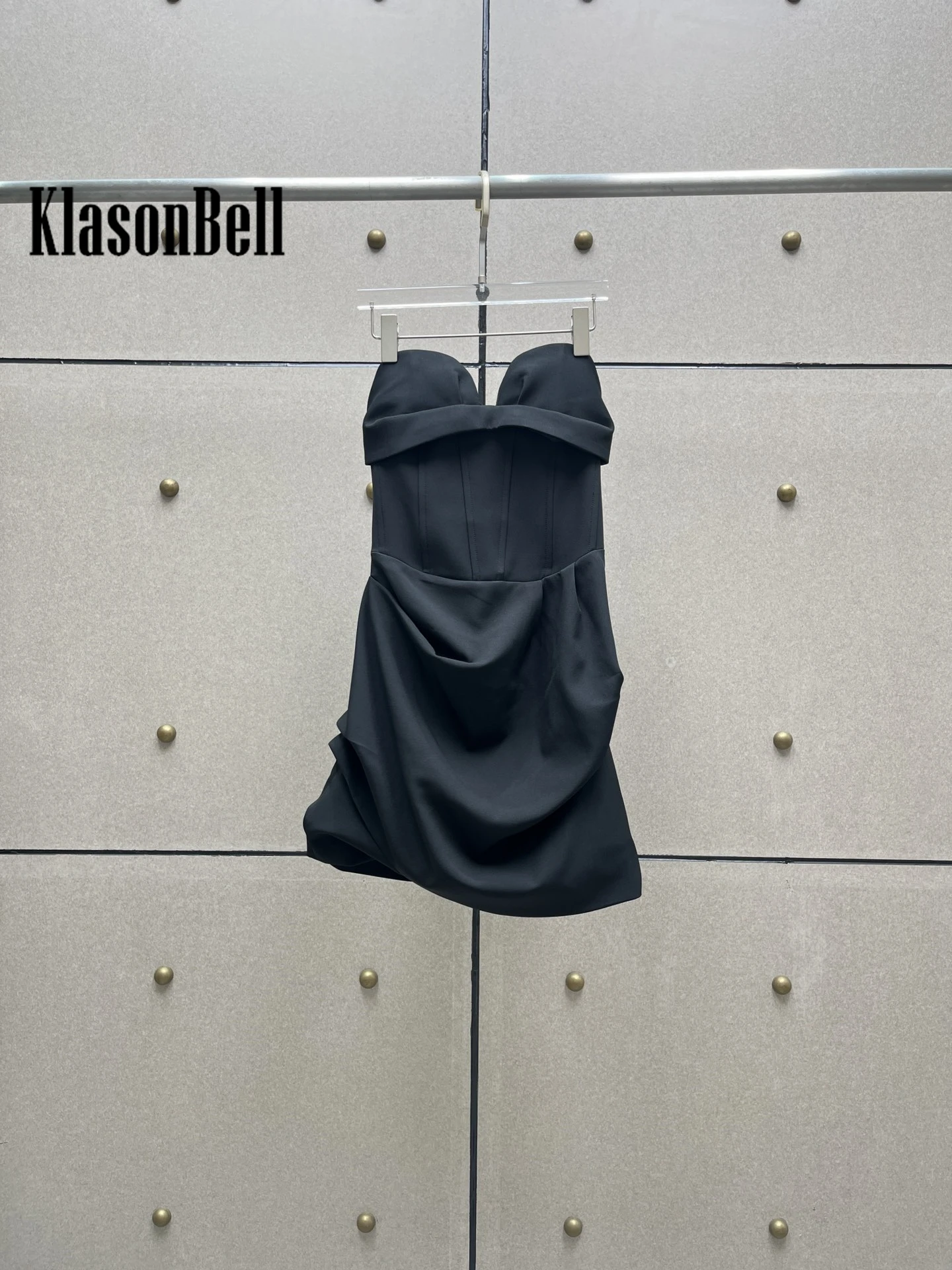 8.16 KlasonBell Women Fashion Sexy Off-Shoulder Chest Wrapping Party Evening Dress Fishbone Collect Waist Ruched Short Dress