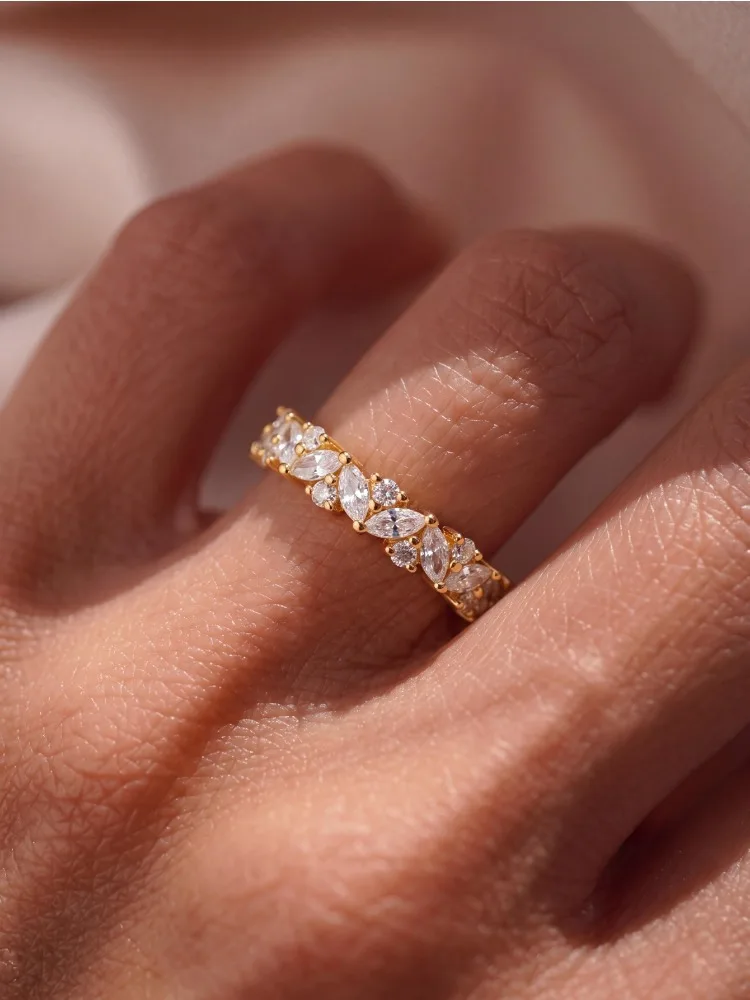 925 Sterling Silber Modischer Funkelnder Ring mit Vollbesatz aus Marquise-Zirkonen für Damen, Verlobung, Hochzeit, Party, Luxus-Schmuck von hoher Qualität – Detail 5