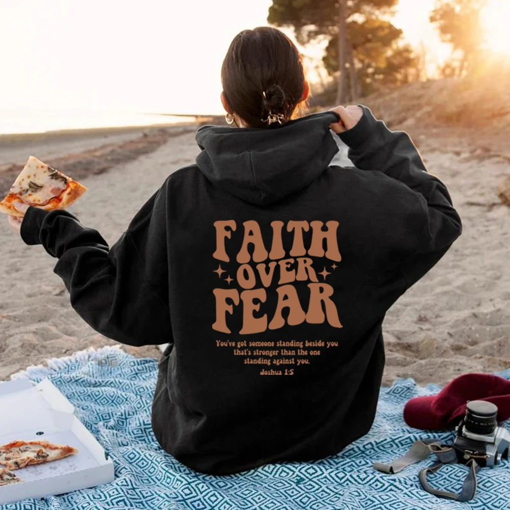 Faith Over Fear Hoodie Christian Sweatshirt Trendy Faith Shirt Cute Religious Hooded Preppy Women Christian Sweater Hoodies