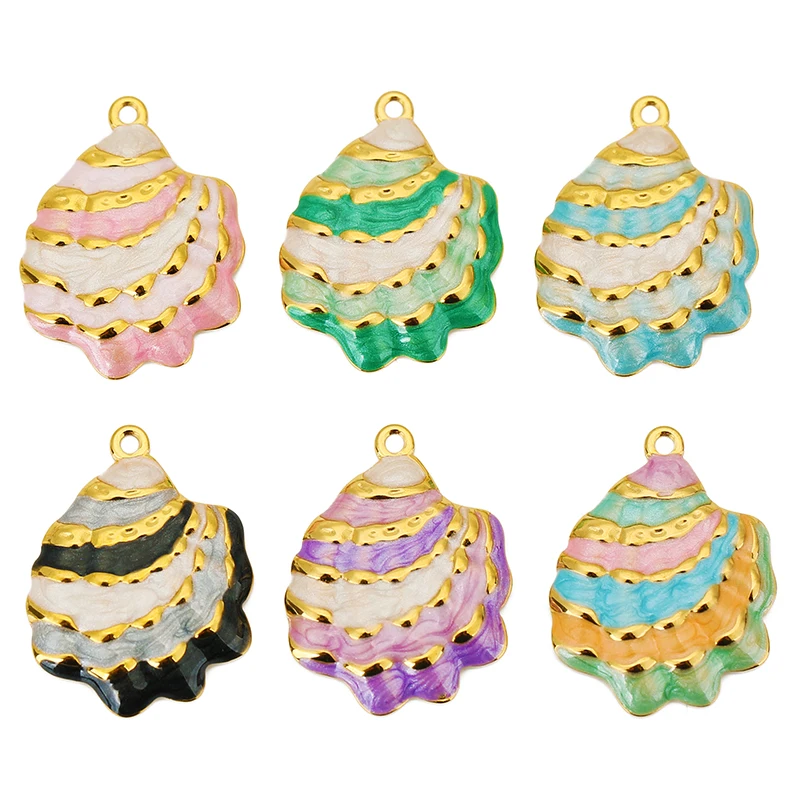 

2pcs Stainless Steel Enamel Shell Big Charms for DIY Earring Necklace Bracelet Women Pendant Jewelry Making Accessories Finding