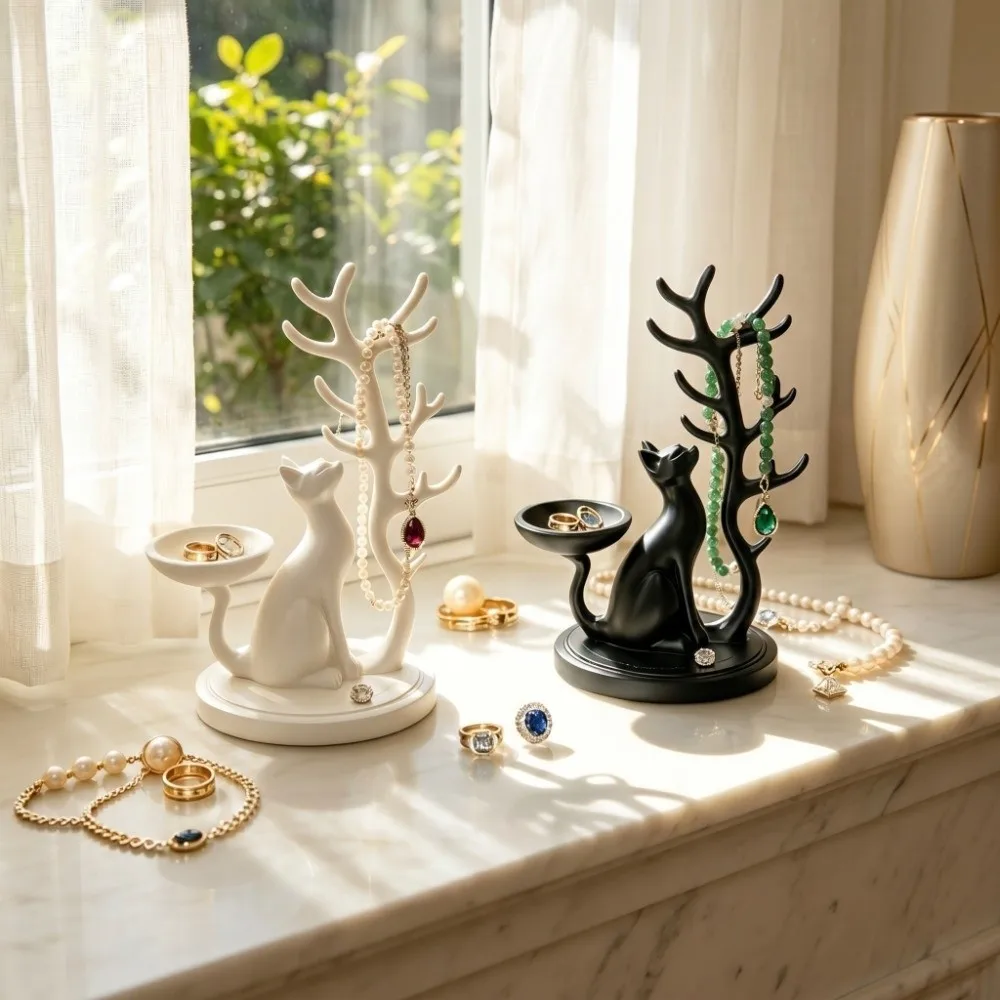 3D Printed Cat Jewelry Tray Desk Organizer Creative Tree Shaped Jewelry Stand Decorations Unique Multifunctional Storage Holder