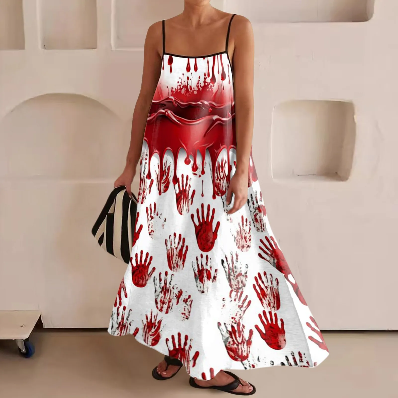 

Women'S New Halloween Dress Unique Creative Horror Print Halter Dress Design Feeling Loose Big Swing Fashion Long Dresses