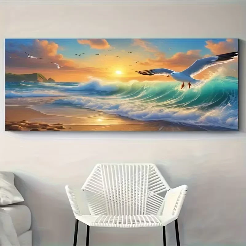 Seaside Scenery Seagulls Diamond Painting Kits Diamond Art Kits for Beginners, DIY 5D Full Square Round Drill Gem Craft Art