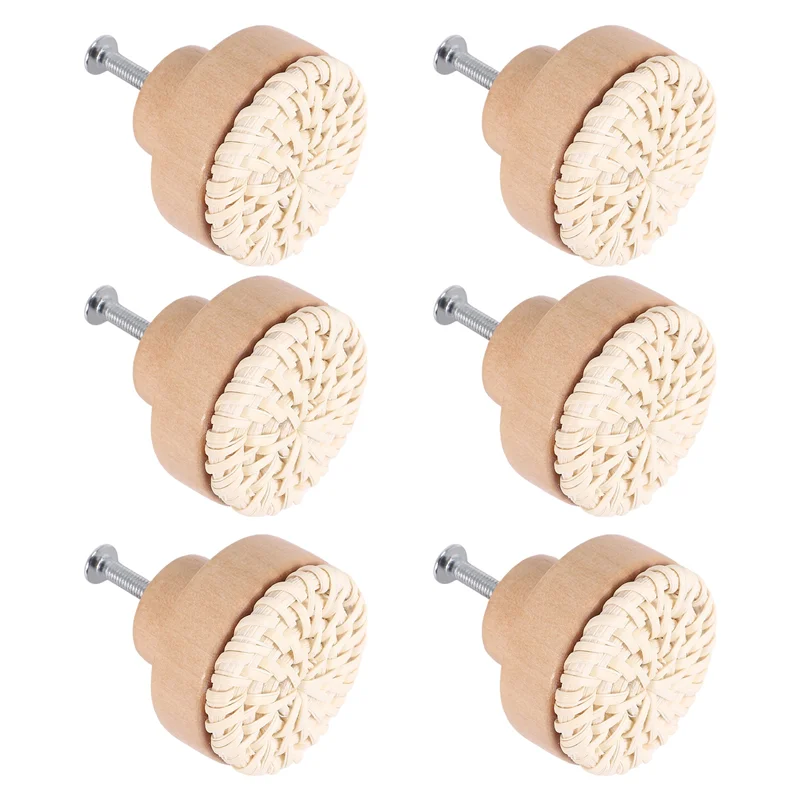 AEE6-Boho Manopole per cassetti in rattan Manopole rotonde per cassetti in legno Intrecciate a mano in vimini e viti per pomelli per mobili Boho Beige