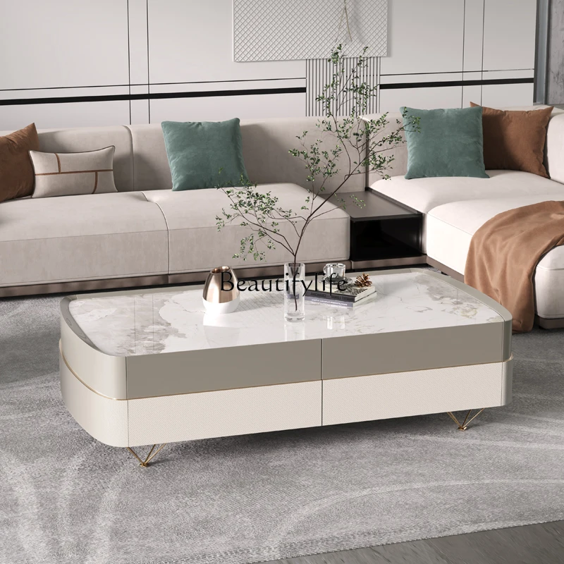 

Italian light luxury long coffee table modern gold marble lacquered coffee table