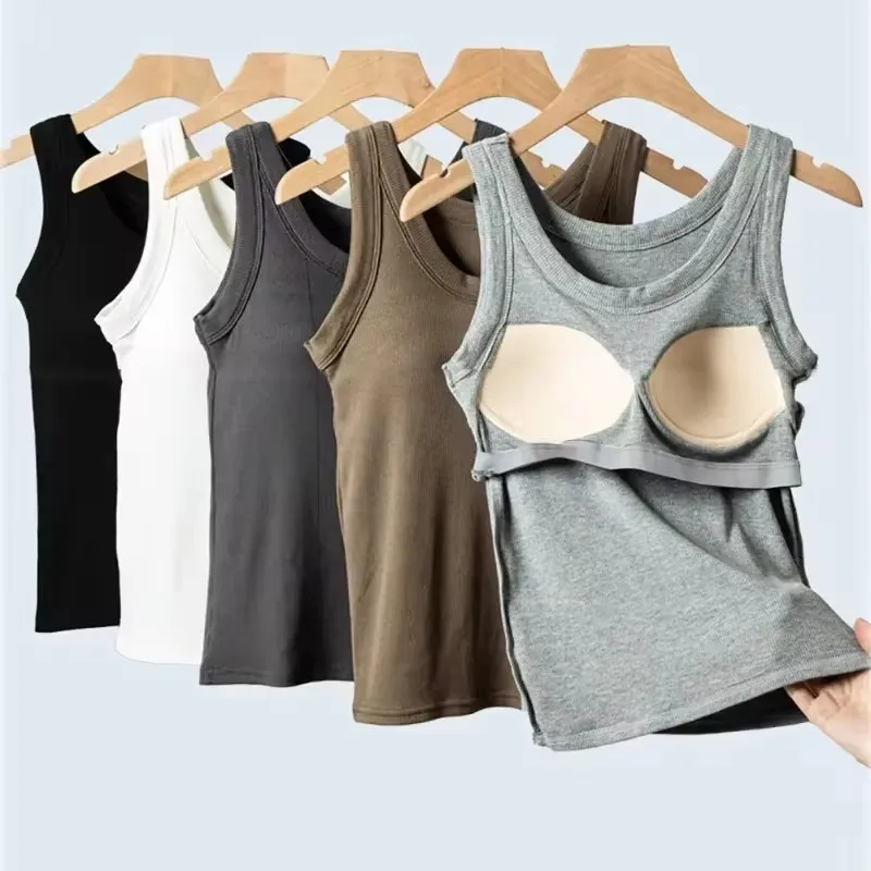 Sports Vest Underwear Women Solid Simplicity Bra Tank Top Fashion Vest One Piece No Steel Ring Cotton Chest Pad Wide Shoulder