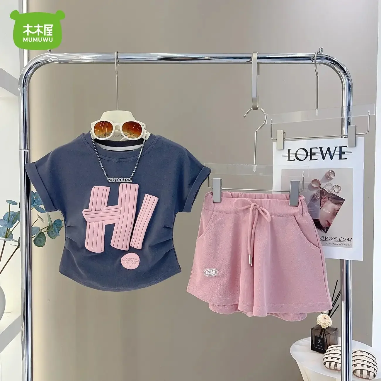 Children's Clothing Sets Monogram Print Short Sleeve Top + Shorts 2 Piece Set Kids Clothes Girls 2 To 8 Years Outfits