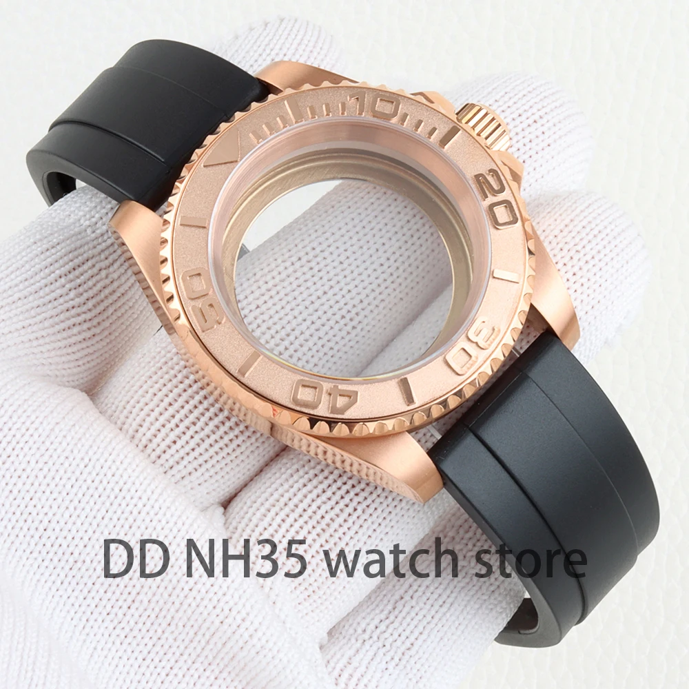 Rose Gold 40mm NH35 Watch Case Sapphire Glass Rubber Bracelet for Yacht-Master SUB GMT NH34 NH35 NH36 NH38 Automatic Movement