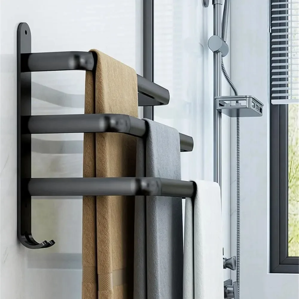 Aluminum Alloy Durable With Hooks Wall Mount Storage Shelf Bathroom Accessories Towel Holder Towel Rack