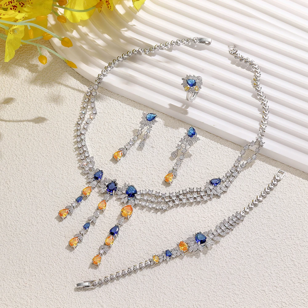 HIBRIDE High Quality Stunning Women Necklace Earrings Bracelet 4 Piece Women Jewelry Set Suitable for Wedding Dress Gift S-960