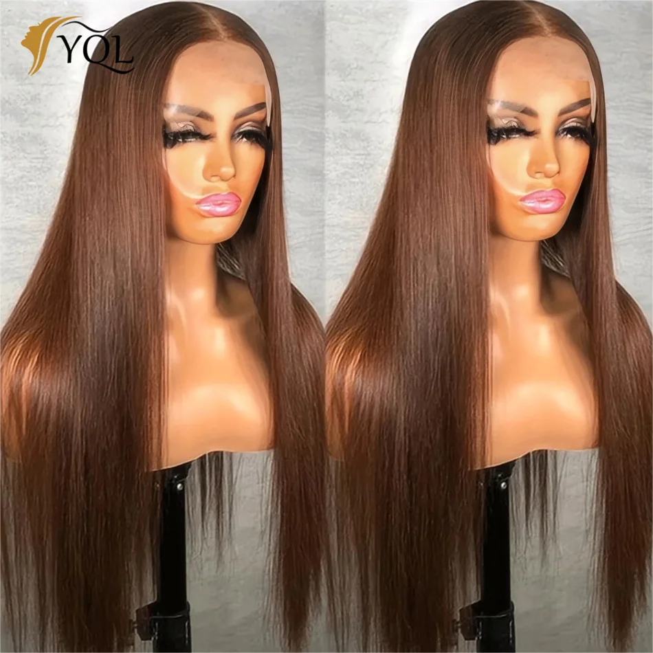 Dark Brown Straight 13X4 Lace Front Wig Chocolate Brown Bone Straight Lace Frontal Human Hair Wig Highlight Transparent Lace Wig