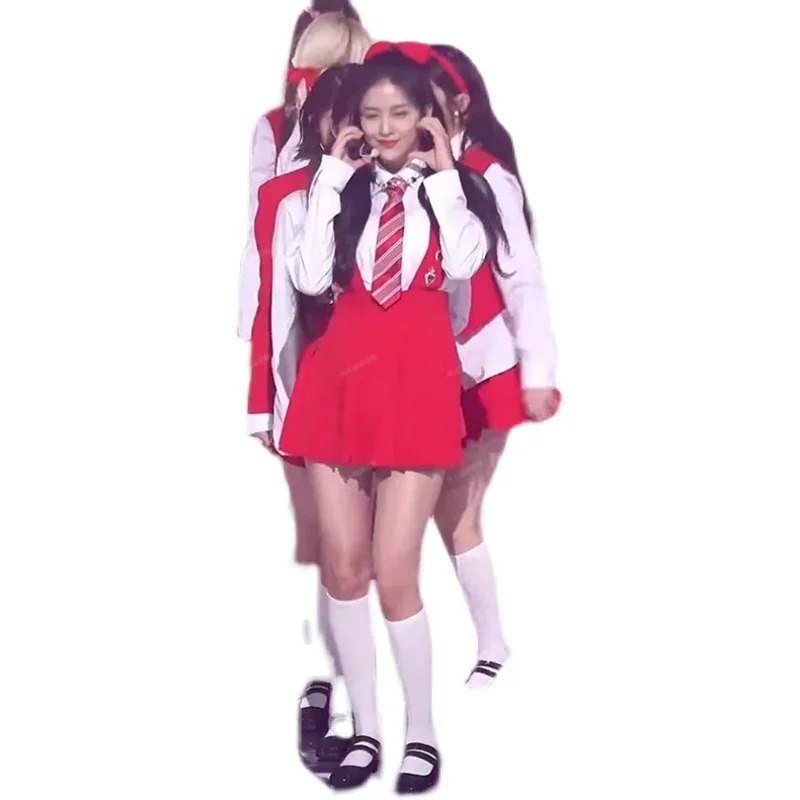 Kpop 여성 한국 패션 댄서 의상 흰색 셔츠 탑 짧은 치마 슬링 드레스 그룹 복장 재즈 착용 축제 무대 의상