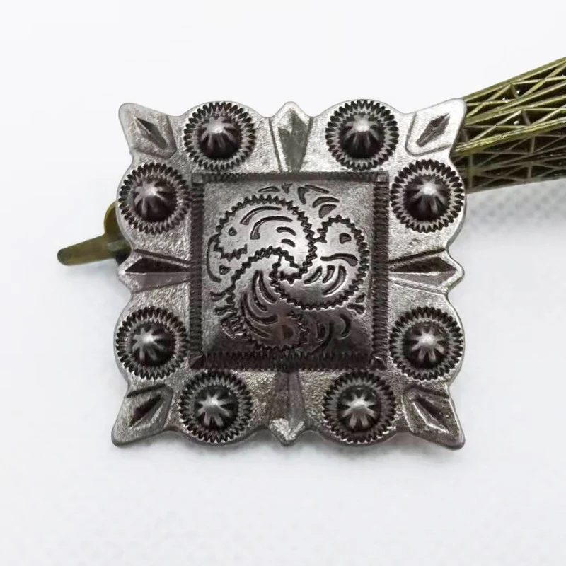 5PCS 31MM Western Cowboy Berry Saddle Bridle Leathercraft Square Rivet Silver Belt Concho Decor DIY Sewing Accessory
