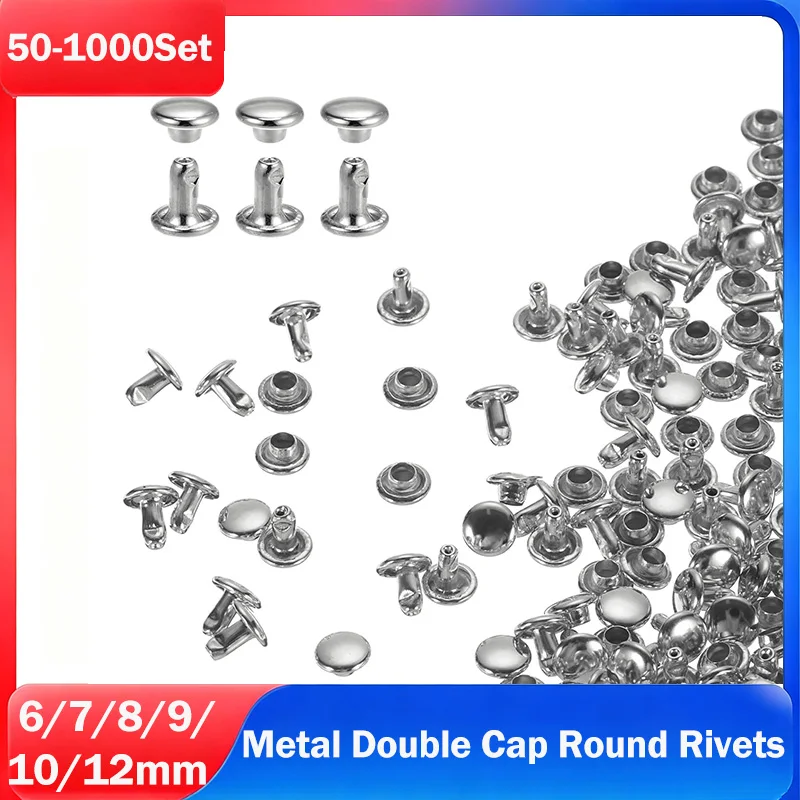 Metal Double Cap Round Rivets Studs Collision Nail Spike Rock Leather Craft Shoe Bag Belt Garment Bracelet DIY 6/7/8/9/10/12mm