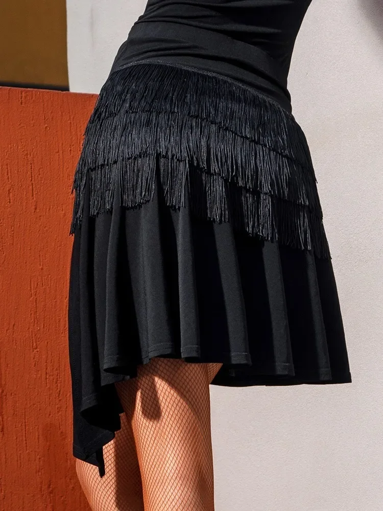 Tenue d'entraînement jupe à franges robe latine flamengo personnalisé costume de danse latine demi-jupe femme adulte danse professionnelle