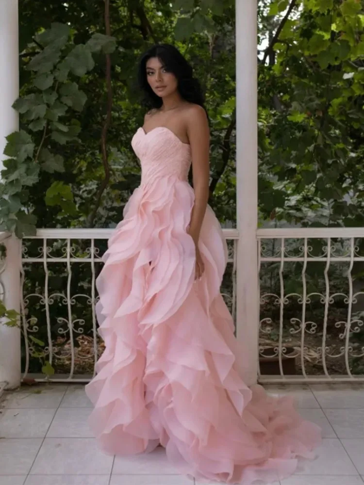 

Elegant Strapless Prom Dresses Sleeveless Ruffles vestidos de noche Floor-Length Formal Evening Party Gown Cocktail Dress