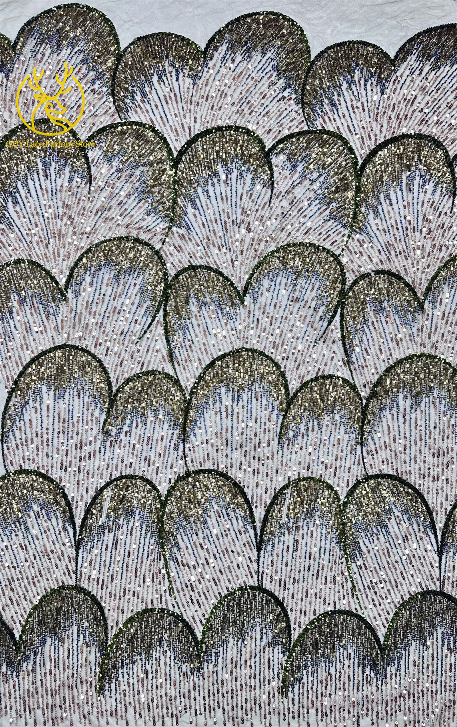 5 Yards afrikanischer Perlen-Pailletten-Spitzenstoff, hochwertiger, exquisiter nigerianischer Tüll-Mesh-Spitzenstoff zum Nähen von Hochzeitskleidern – Detail 11