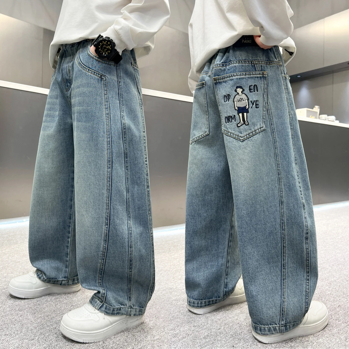Stylish Loose Jeans for Boys Medium to Large Children Uke Boys Premium Fashionable Trousers Spring Autumn Denim Long Pants