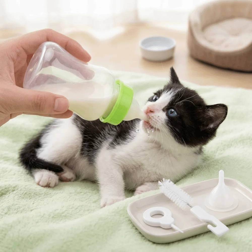 

4pcs/ Set 150ml Capacity Pet Feeding Bottle Replaceable Tip Soft Nipple Puppy Nursing Bottle Easy Clean Portable Size