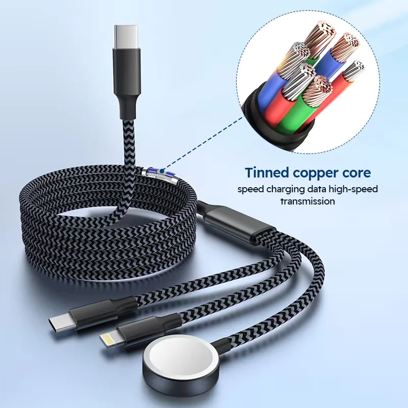 

Черный кабель для быстрой зарядки iWatch длиной 1,2 м, беспроводное зарядное устройство 3 в 1 для iPhone/Android/iWatch