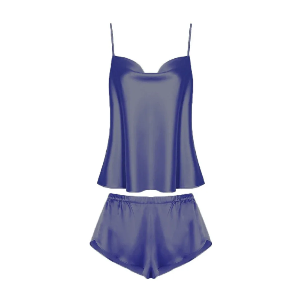 

Атласные шелковые пижамы без рукавов с v-образным вырезом, ледяной шелк, ночная рубашка из двух предметов, домашняя одежда, свободные комплекты одежды для сна, летняя девушка
