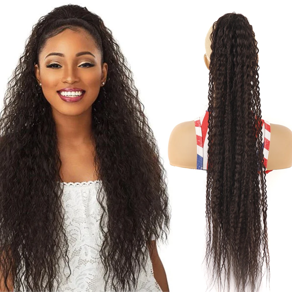 Cola de Caballo rizada Afro larga con cordón, extensión de cabello sintético de alta Puff, Ombre, negro, Rubio, 30 pulgadas