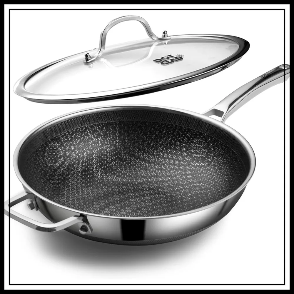 

Hybrid 12 Inch Wok Pan with Lid, PFOA Free Nonstick Stainless Steel, Dishwasher & Oven Safe, Works on Induction