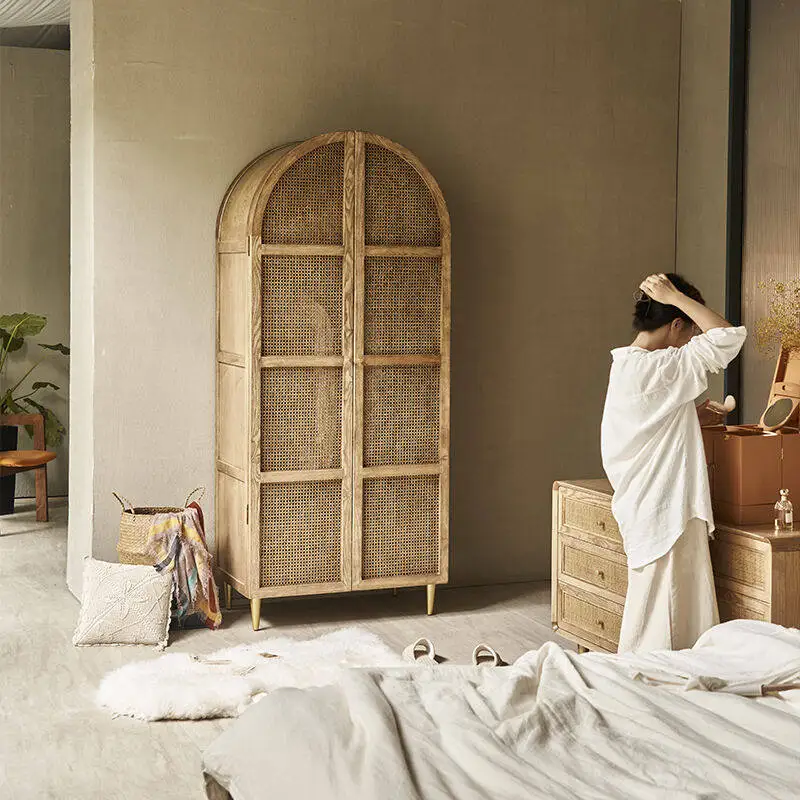 Hot Sales Classical Bedroom Wooden Wardrobe Cane Furniture