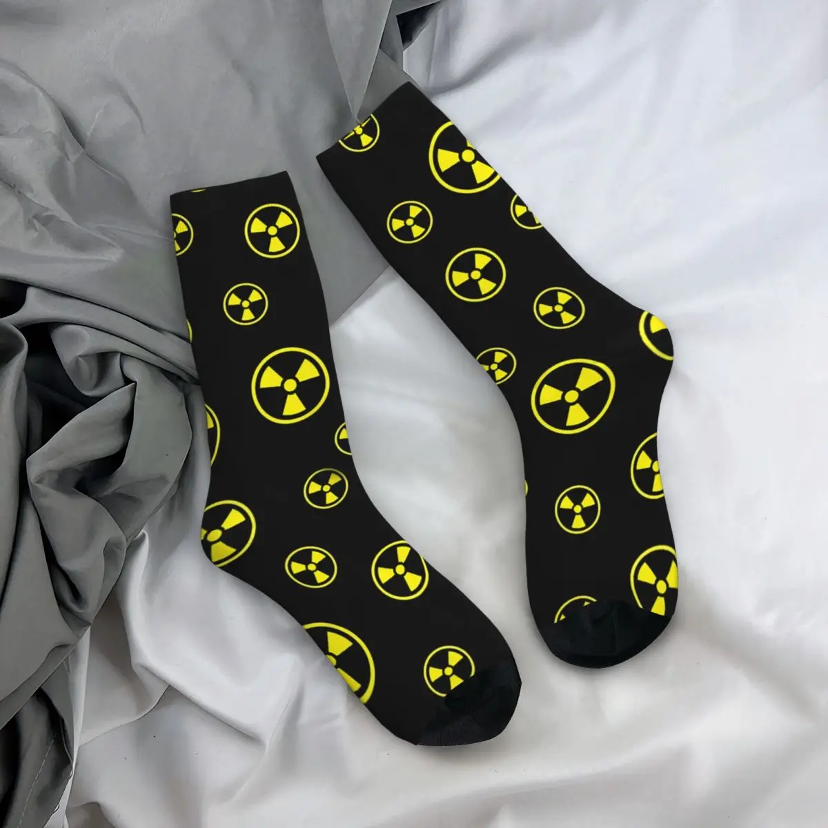 Hip Hop Retro Radioactive Yellow Black Radiation Symbol Crazy Men\'s Socks Unisex Harajuku Pattern Printed Novelty Crew Sock