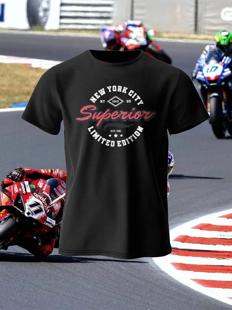 

Motocycle New York City Vintage Print Men's Graphic T Shirts Trendy Oversized Tee in Cotton Fabric for Women
