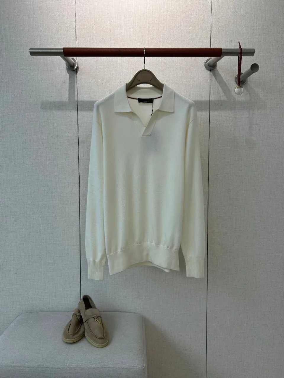 Old Money Style 140 Count Ultra Fine Cashmere Blend V Neck Open Front Lapel Long Sleeve Casual Knitted Polo Shirt