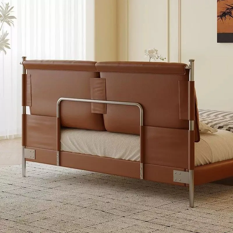 Leather art bed second bedroom double bed premium Italian light luxury soft bag retro